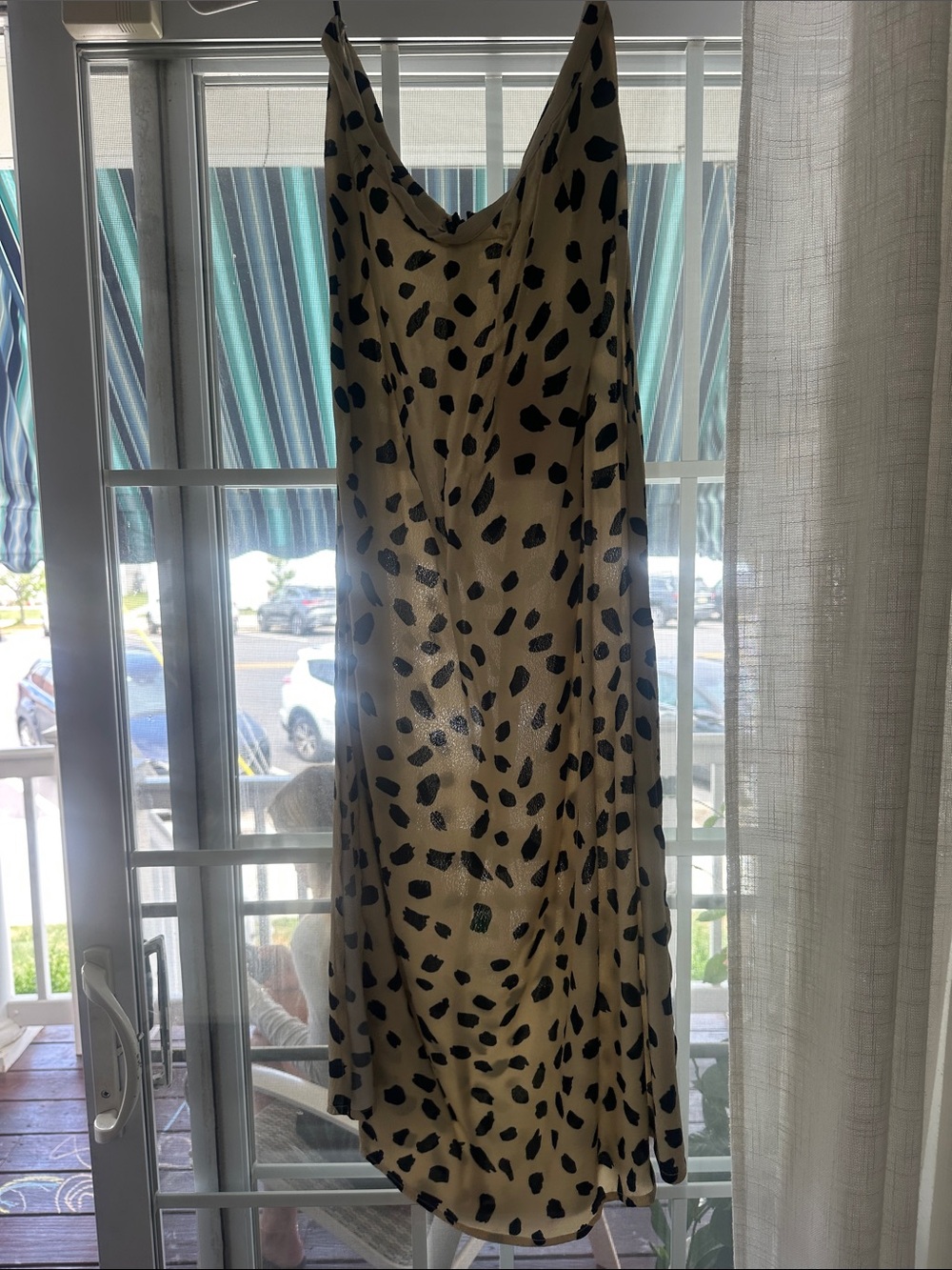 Beige Animal-Spot Midi Slip Skirt